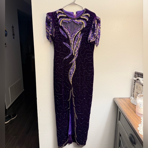 Vintage Dresses & Skirts - Vintage Velvet Purple and Gold Sequin Dress